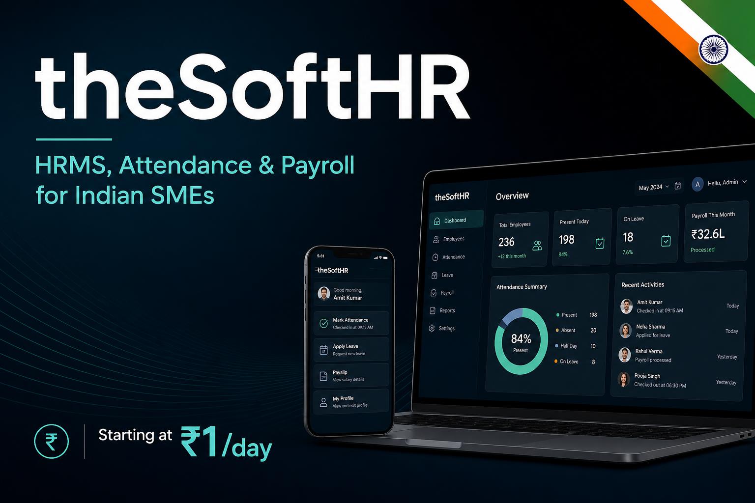 theSoftHR — HRMS, Attendance & Payroll for Indian SMEs
